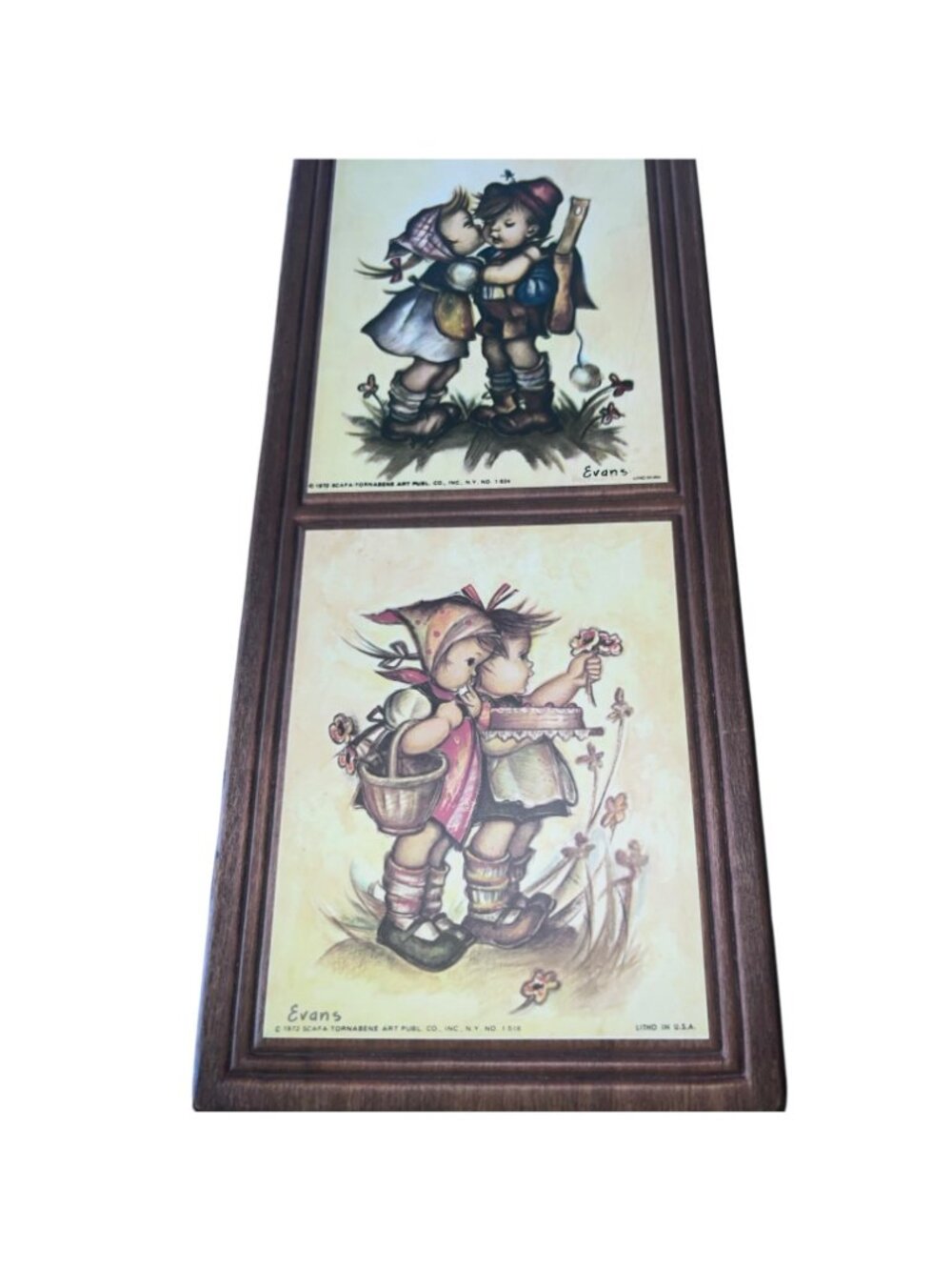 Vintage 1972 Evans Child Art Litho Wall Plaques Set Scafa Tornabene Wood - Picture 3 of 7